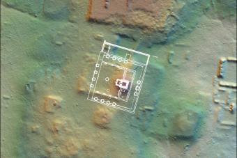 Lidar scan showing archeological site of structure in Tikal that resembles a similar structure in Teotihuacan